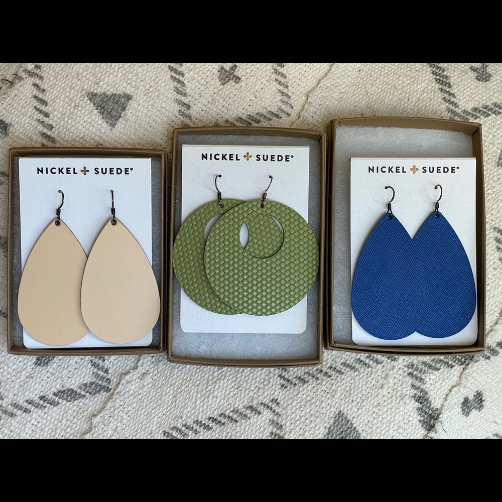 Nickel and Suede earring bundle, size Medium teardrops and Nova